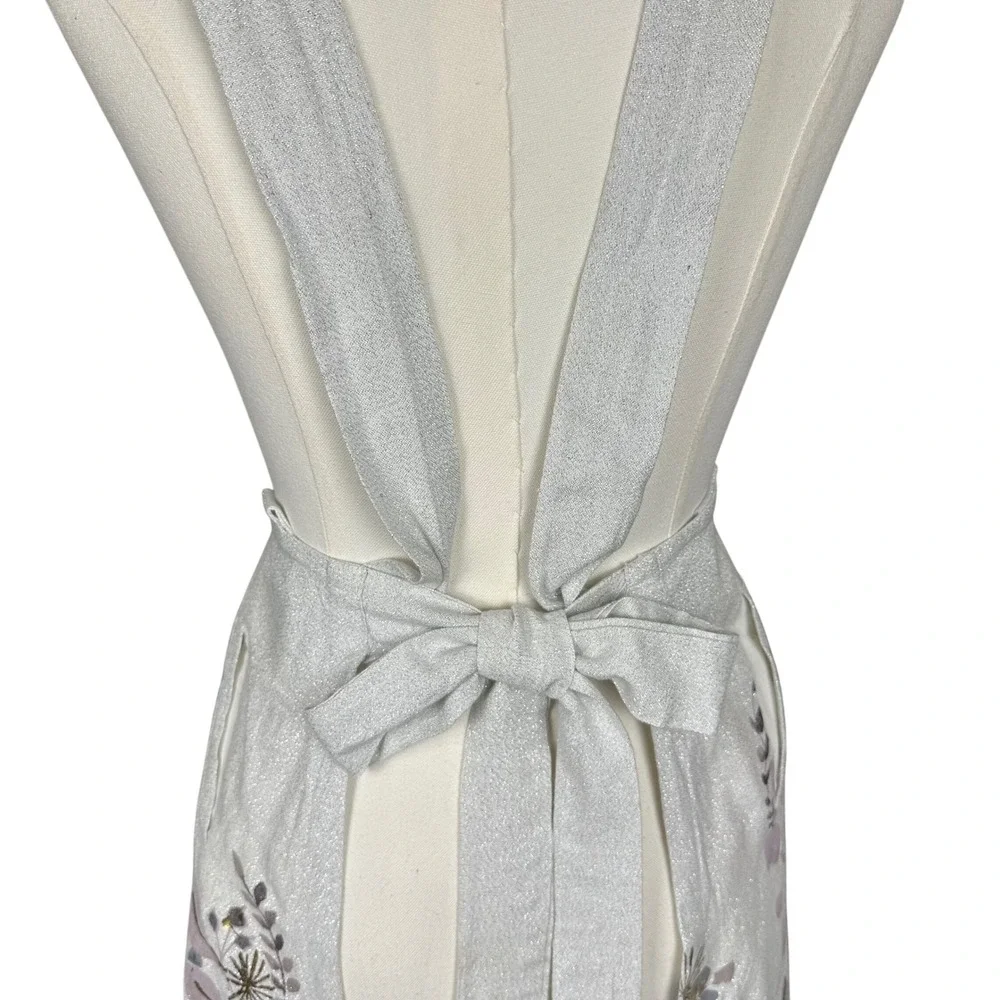 Anthropologie Silver‎ Metallic Botanical Floral Cross Back Kitchen Apron Purple